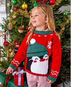 Vianočný pulóver s tučniakom a čiapka - návod na pletenie